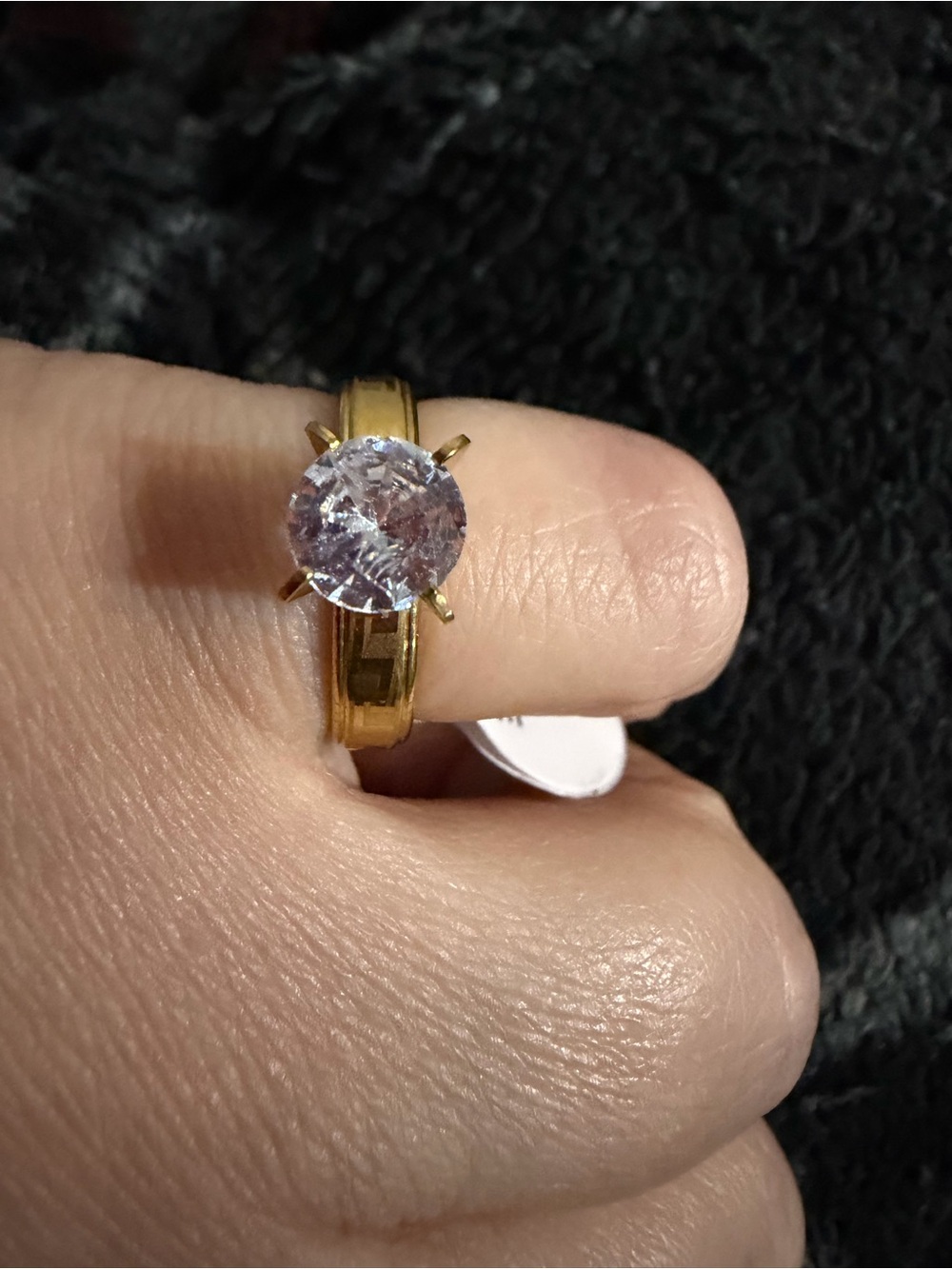 Gold-Tone Ring with Sparkling Light Purple Solitaire Stone